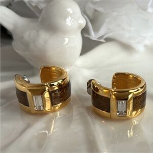 JOAN RIVERS RHINESTONE & GOLD-PLATED POST EARRINGS SMALL HOOPS